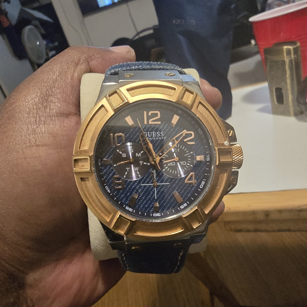 Guess Gold and Blue Denim Watch